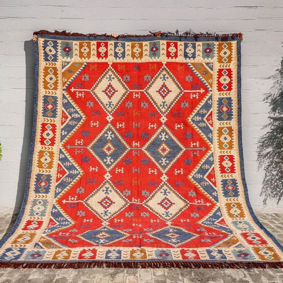 Authentiek handgeweven indisch kilim vloerkleed