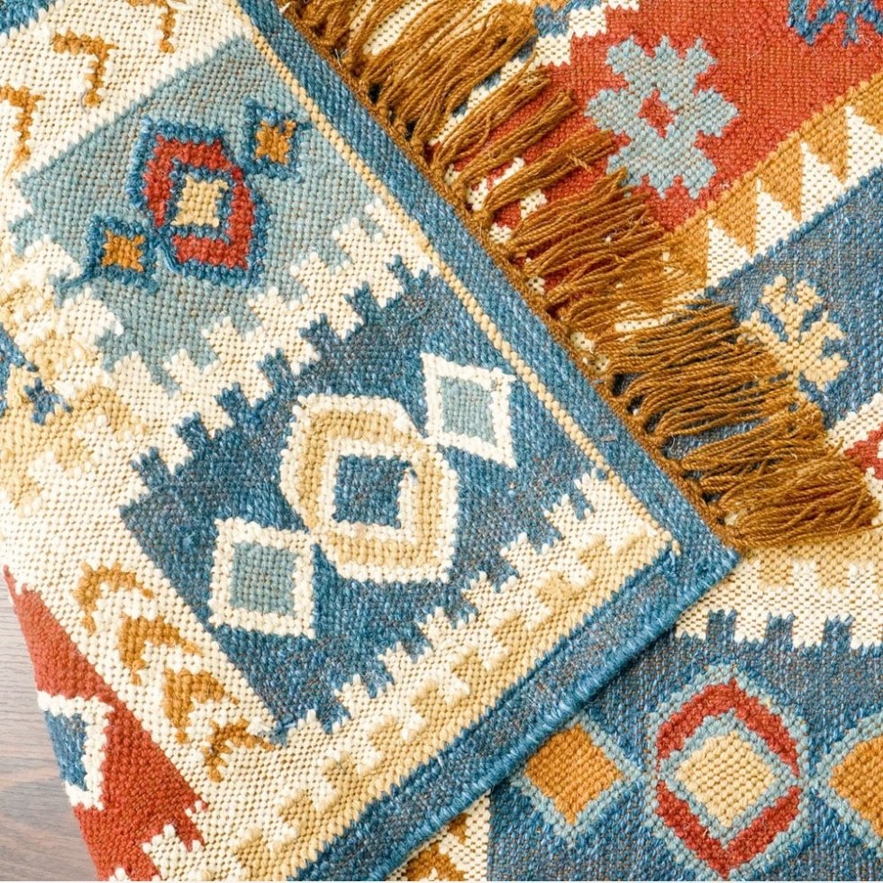 Authentiek handgeweven indisch kilim vloerkleed