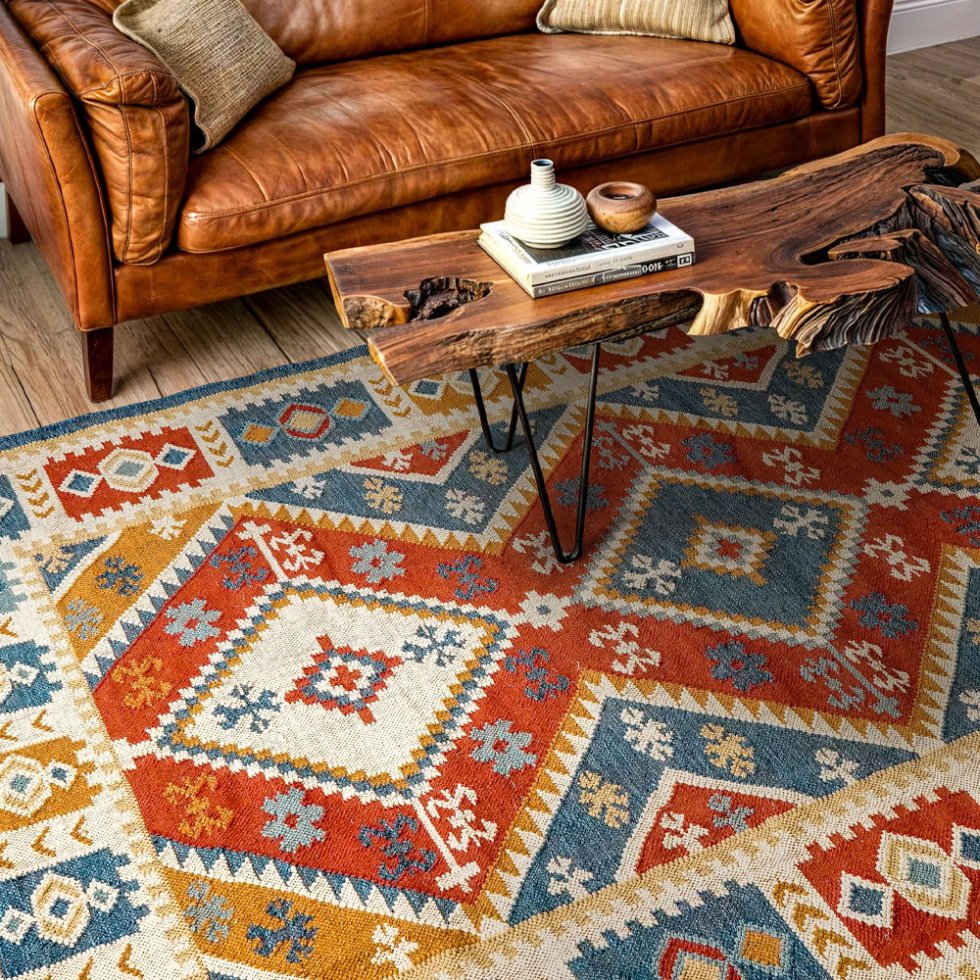 Authentiek handgeweven indisch kilim vloerkleed