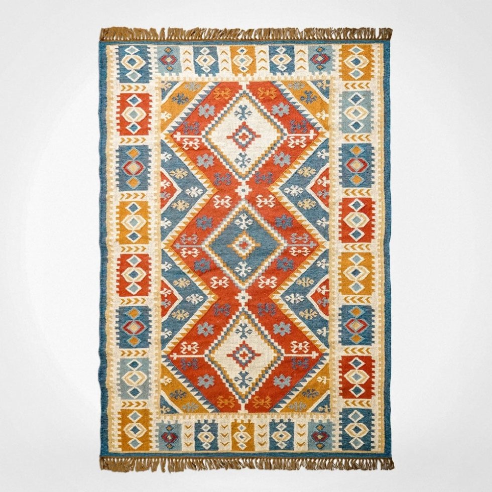 Authentiek handgeweven indisch kilim vloerkleed