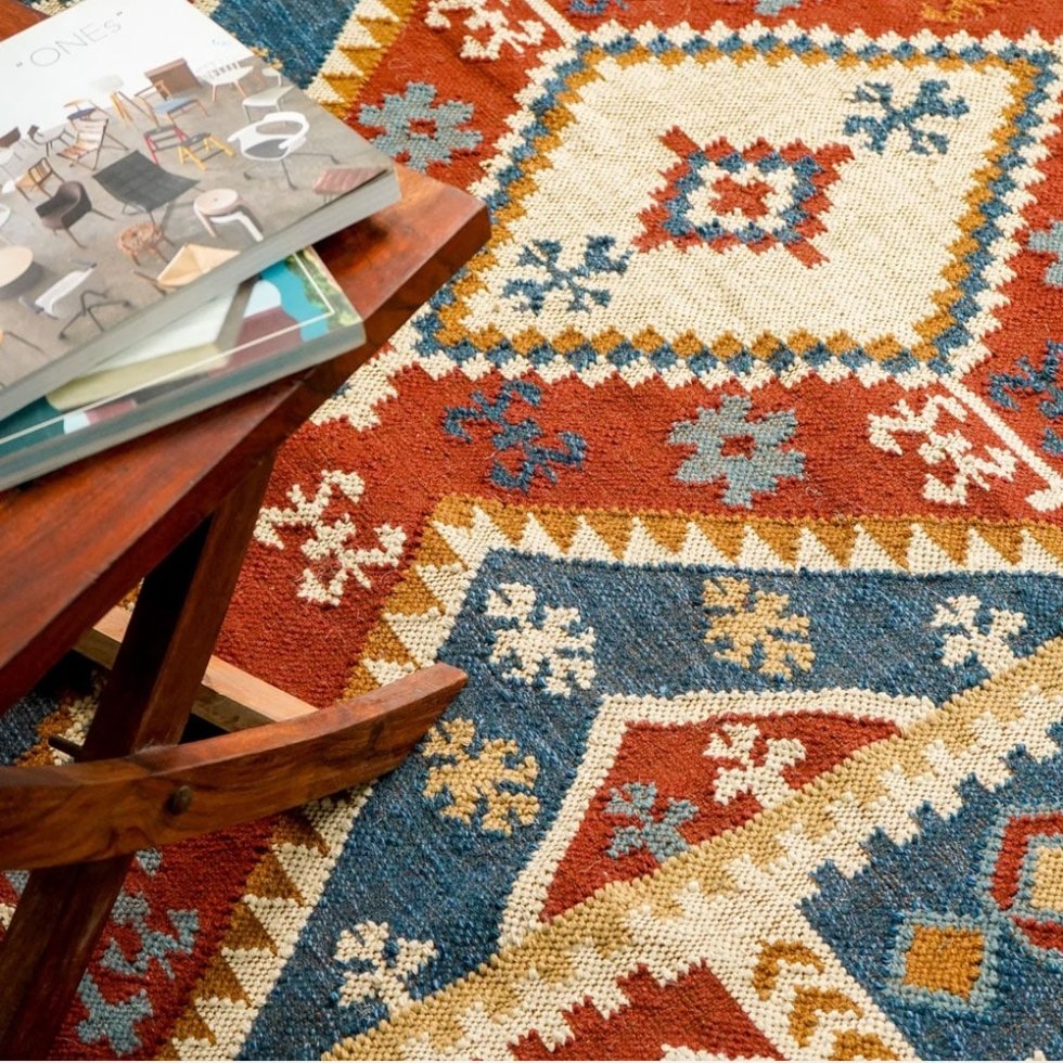 Authentiek handgeweven indisch kilim vloerkleed