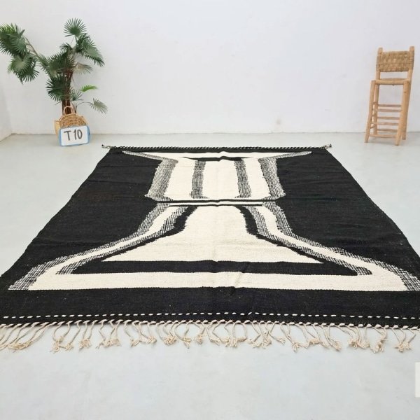 Zwart Tribal Zanafi kelim tapijt