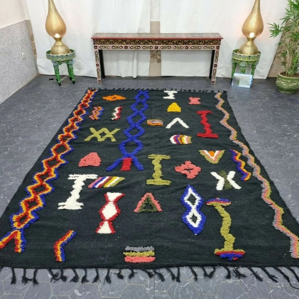 Zwart kelim Berber tapijt