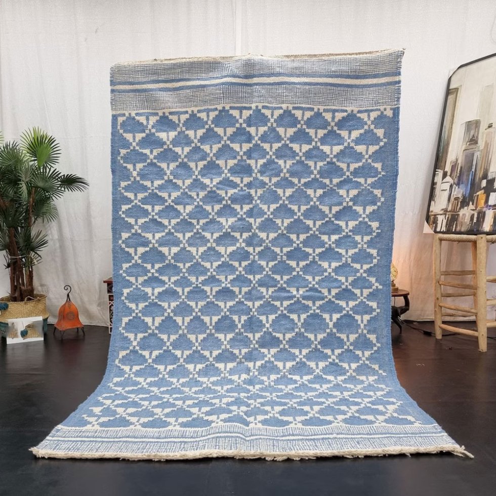 Blauw kelim Marokkaans tapijt