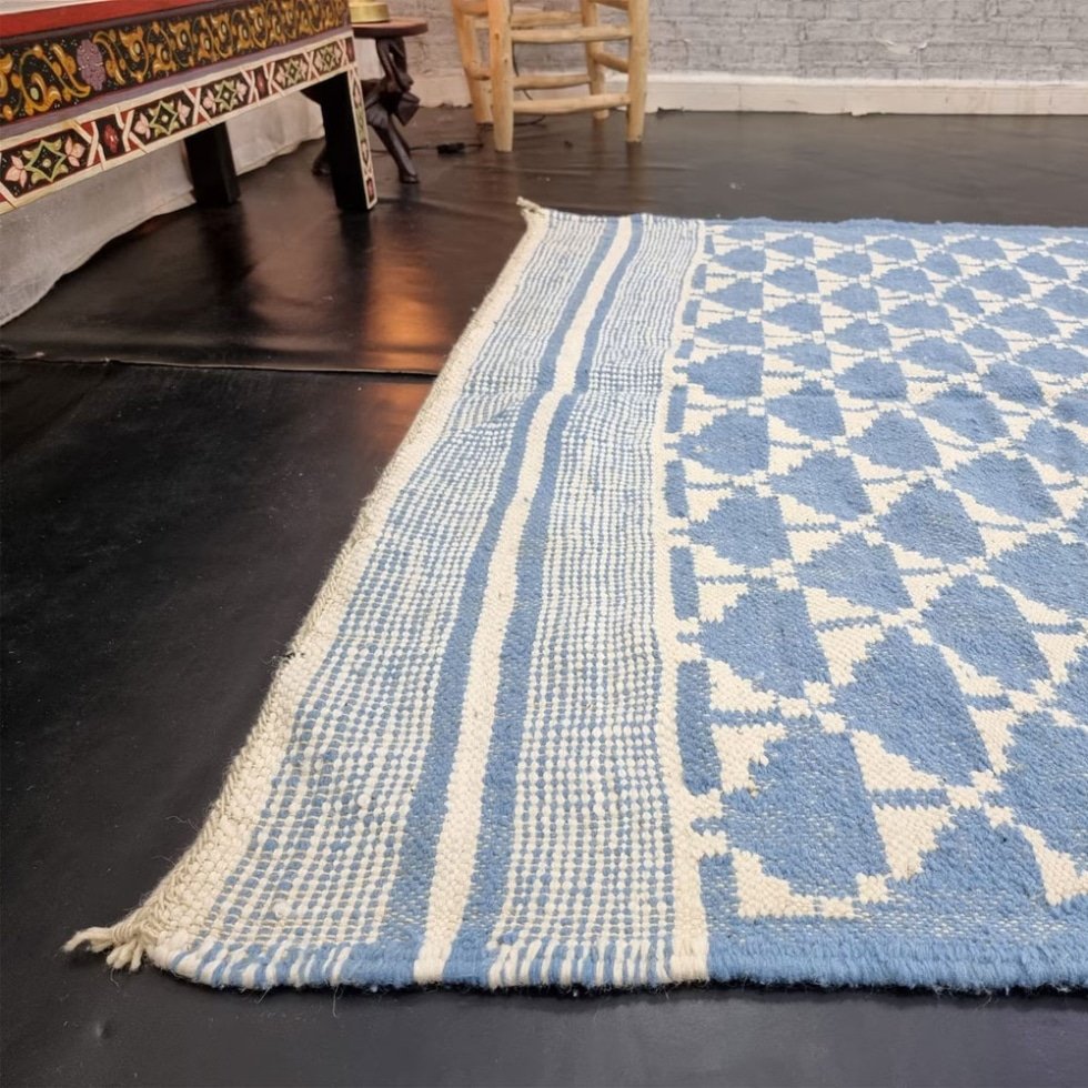 Blauw kelim Marokkaans tapijt
