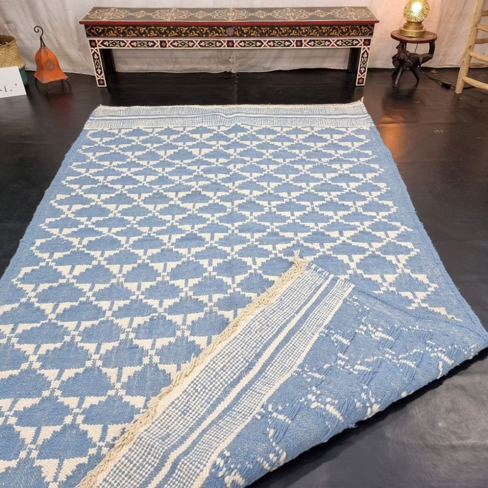 Blauw kelim Marokkaans tapijt