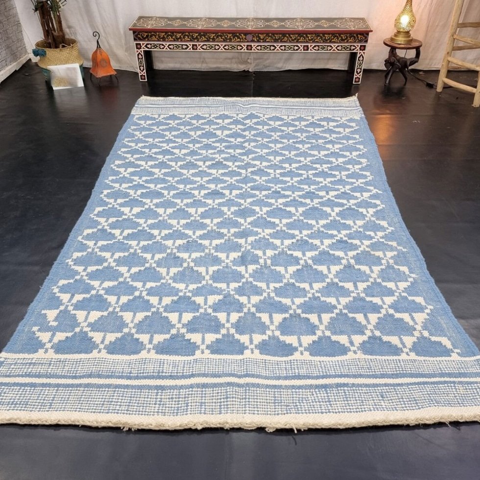 Blauw kelim Marokkaans tapijt