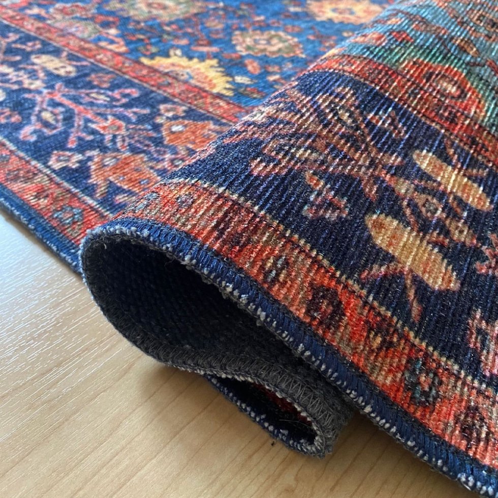 Blauw oosters kelim stijl wasbaar tapijt