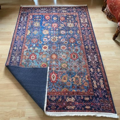 Blauw oosters kelim stijl wasbaar tapijt