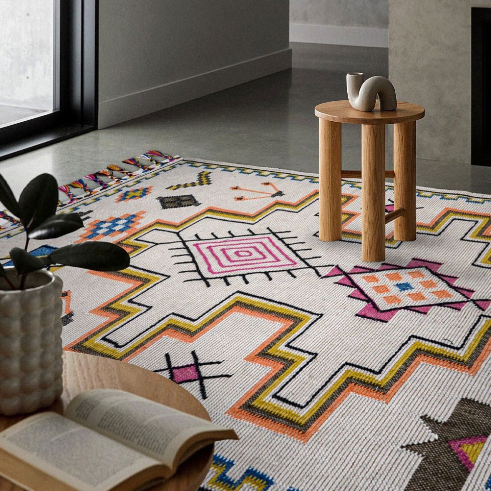 Etnische kilim dhurrie tapijten in Azteekse stijl