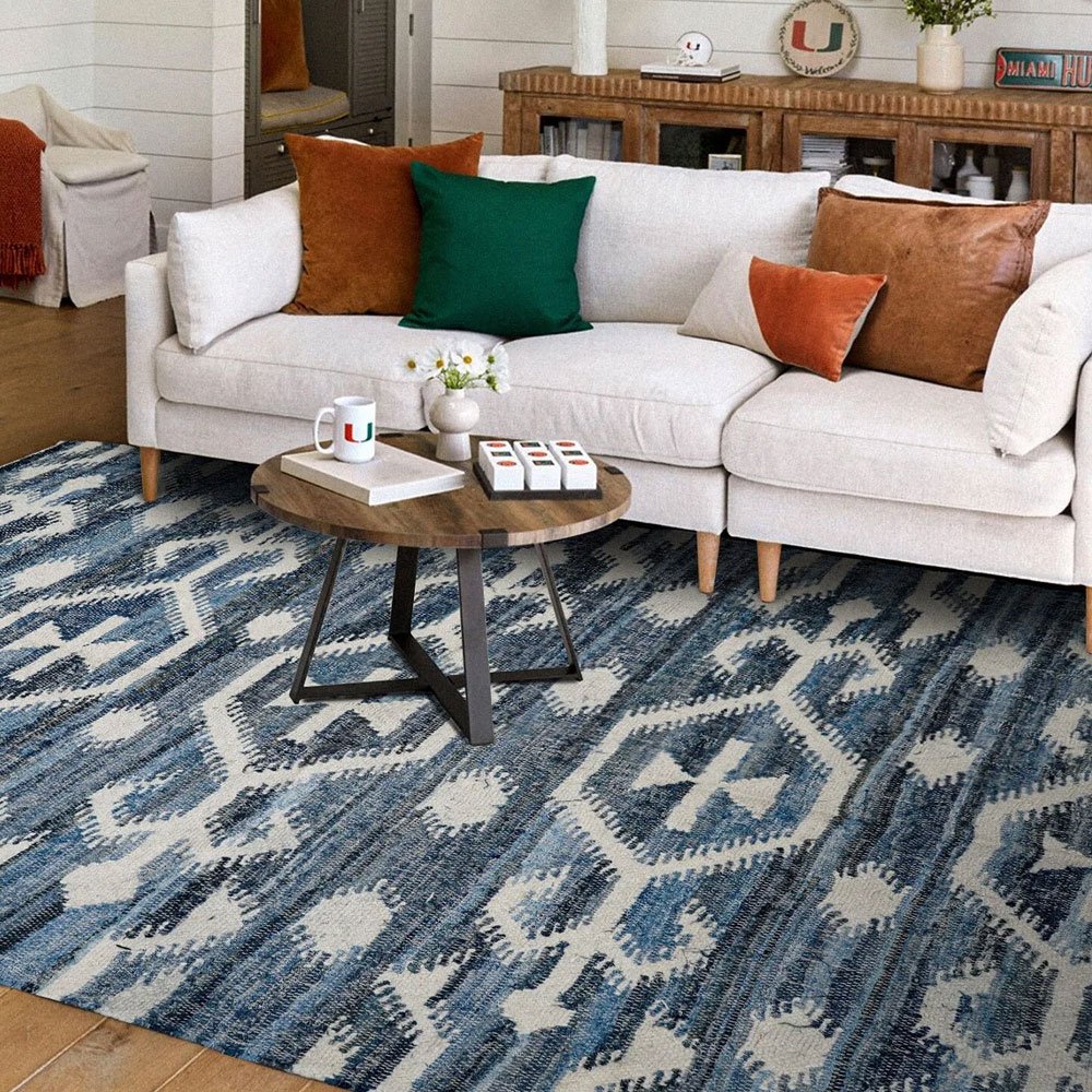 Handgemaakt klassiek patroon blauw kilim vloerkleed Handgemaakt klassiek patroon blauw kilim vloerkleed