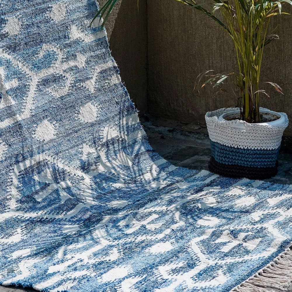 Handgemaakt klassiek patroon blauw kilim vloerkleed Handgemaakt klassiek patroon blauw kilim vloerkleed - Afbeelding 8