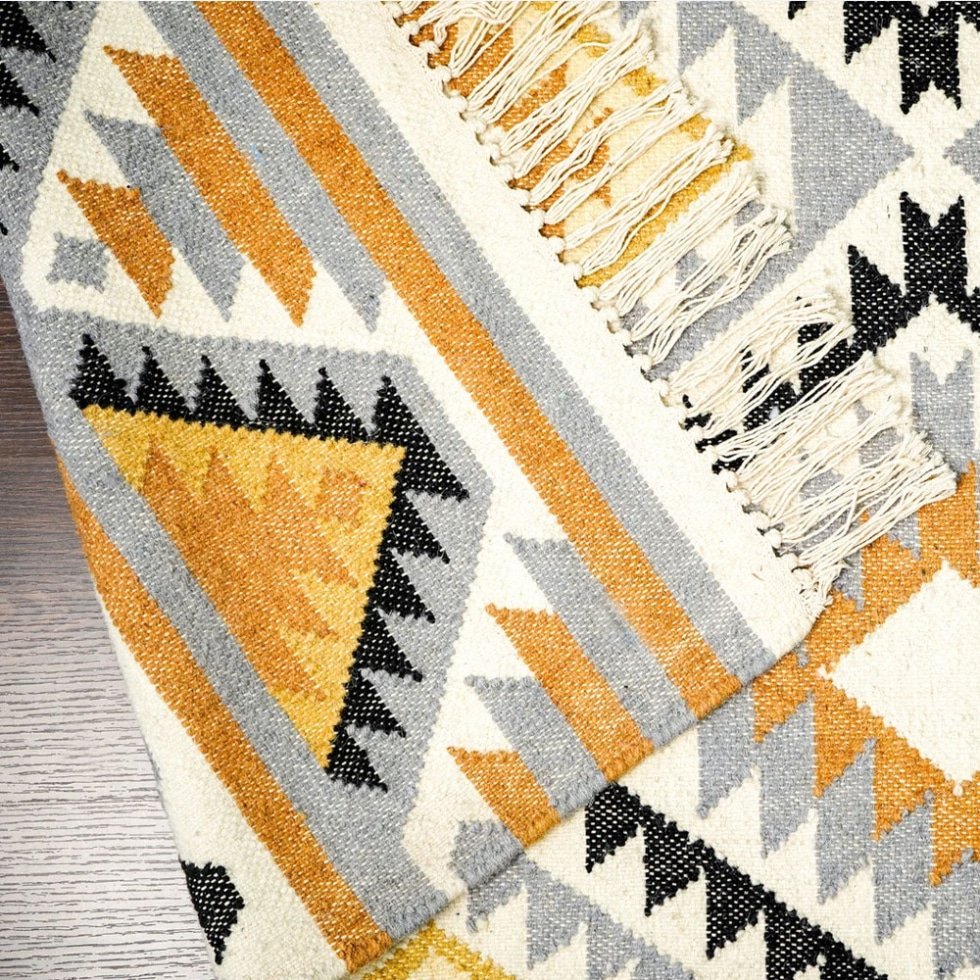 Handgeweven Bright Diamond indian kilim vloerkleed