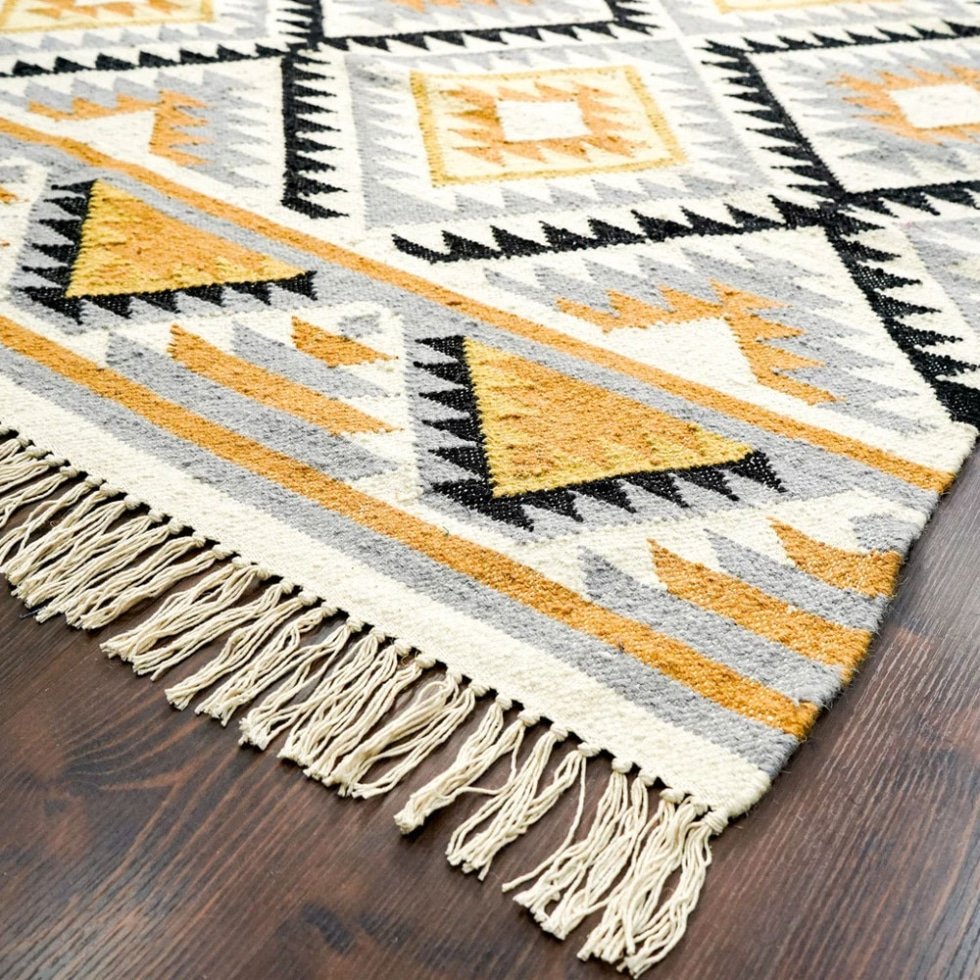 Handgeweven Bright Diamond indian kilim vloerkleed