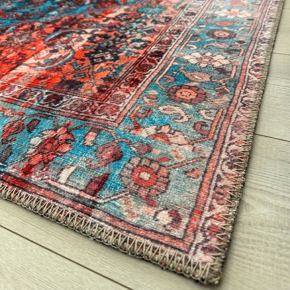 Rood en blauw vintage stijl bedrukt vloerkleed