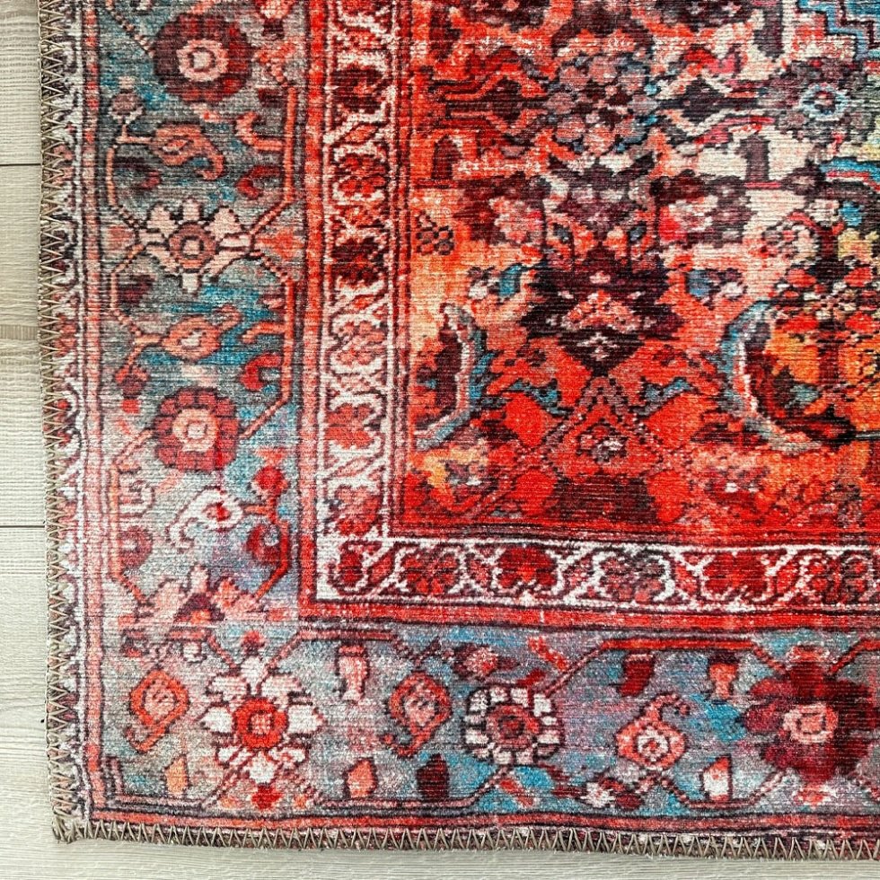 Rood en blauw vintage stijl bedrukt vloerkleed