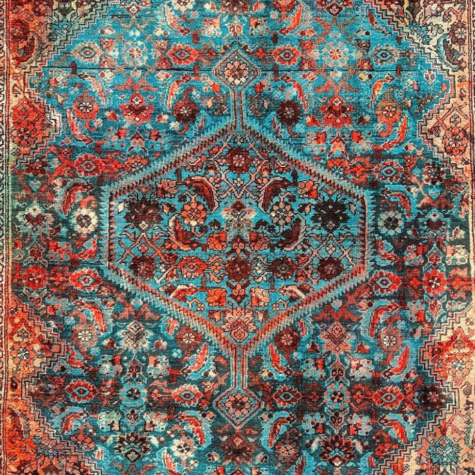 Rood en blauw vintage stijl bedrukt vloerkleed