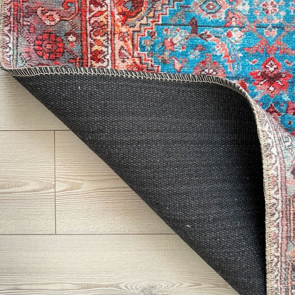 Rood en blauw vintage stijl bedrukt vloerkleed