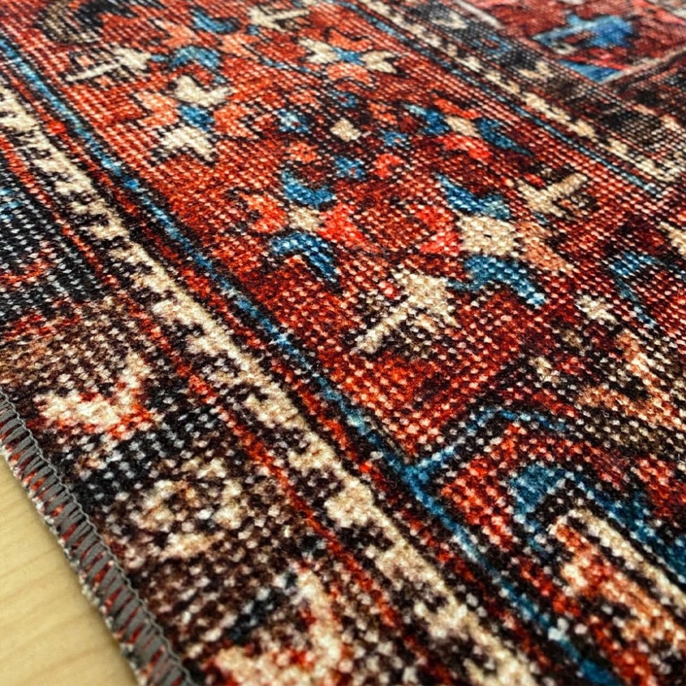 Vintage rood en blauw oosters vloerkleed