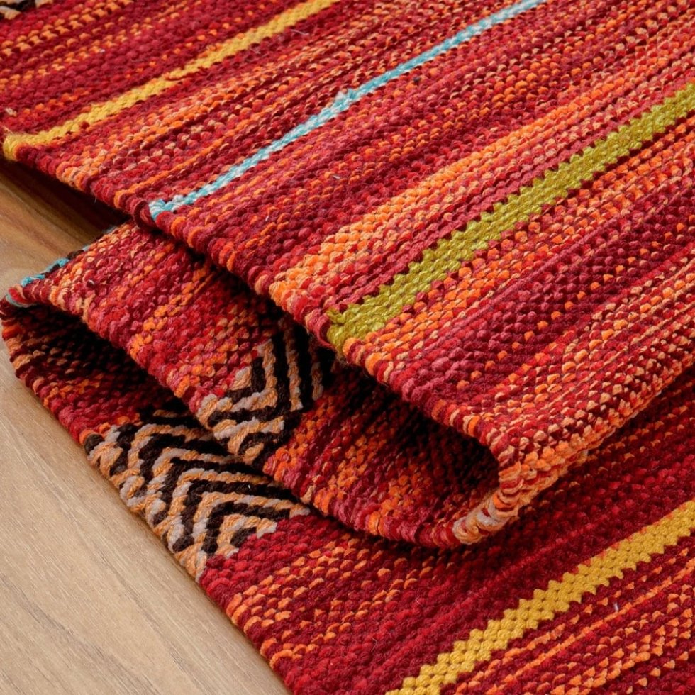 Vintage stijl rood gestreept kilim vloerkleed