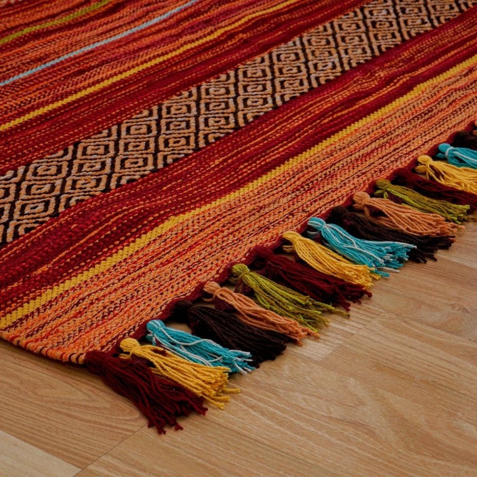 Vintage stijl rood gestreept kilim vloerkleed