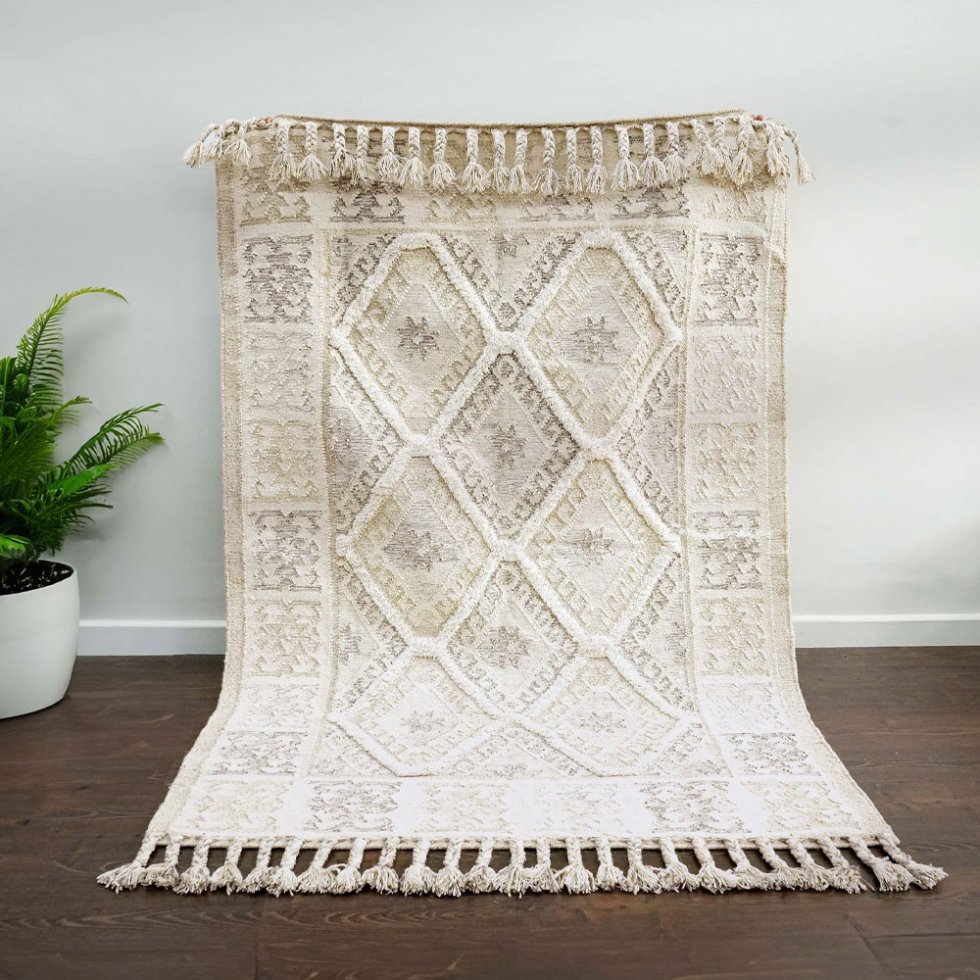 Wit boho kelim vloerkleed