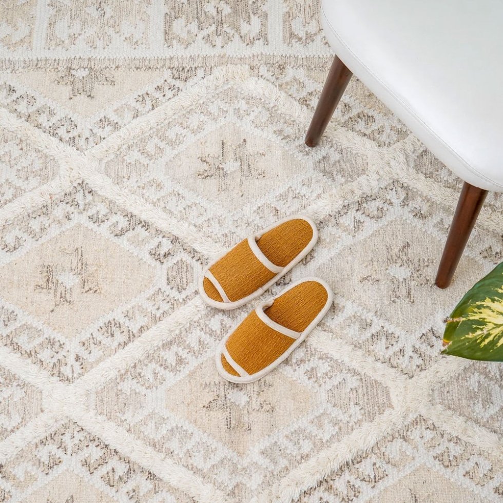 Wit boho kelim vloerkleed