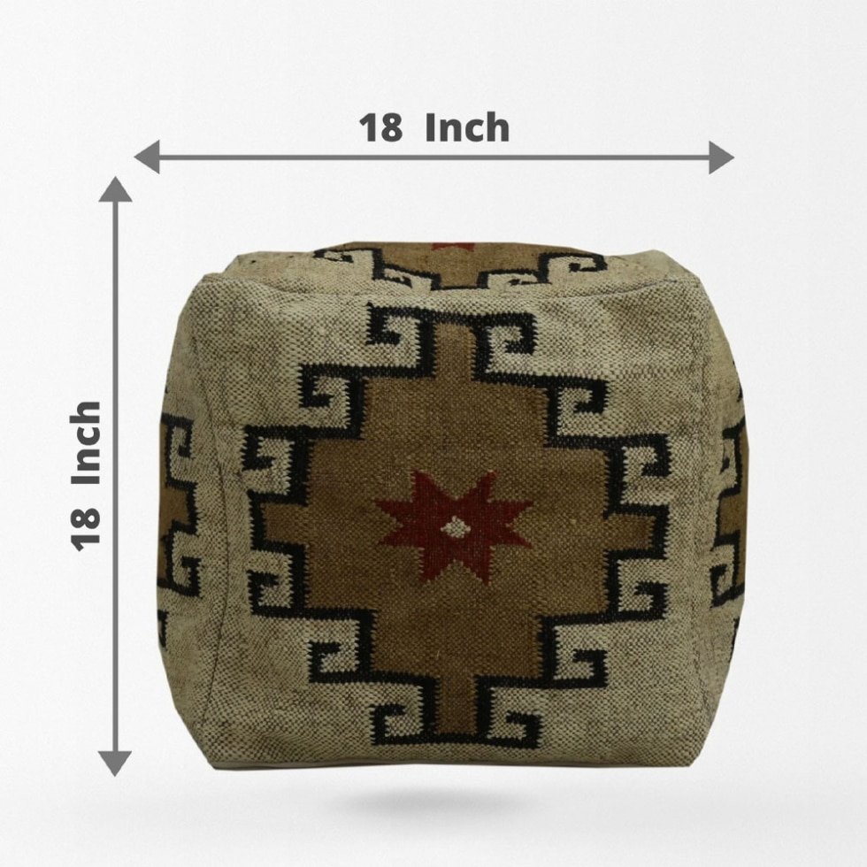 Beige wollen kelim poef