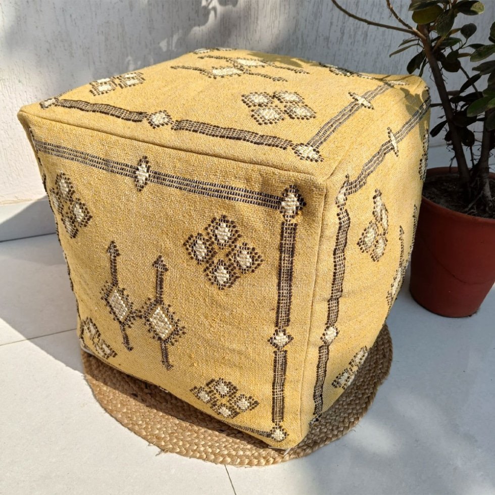 Gele Marokkaanse Kelim Poef