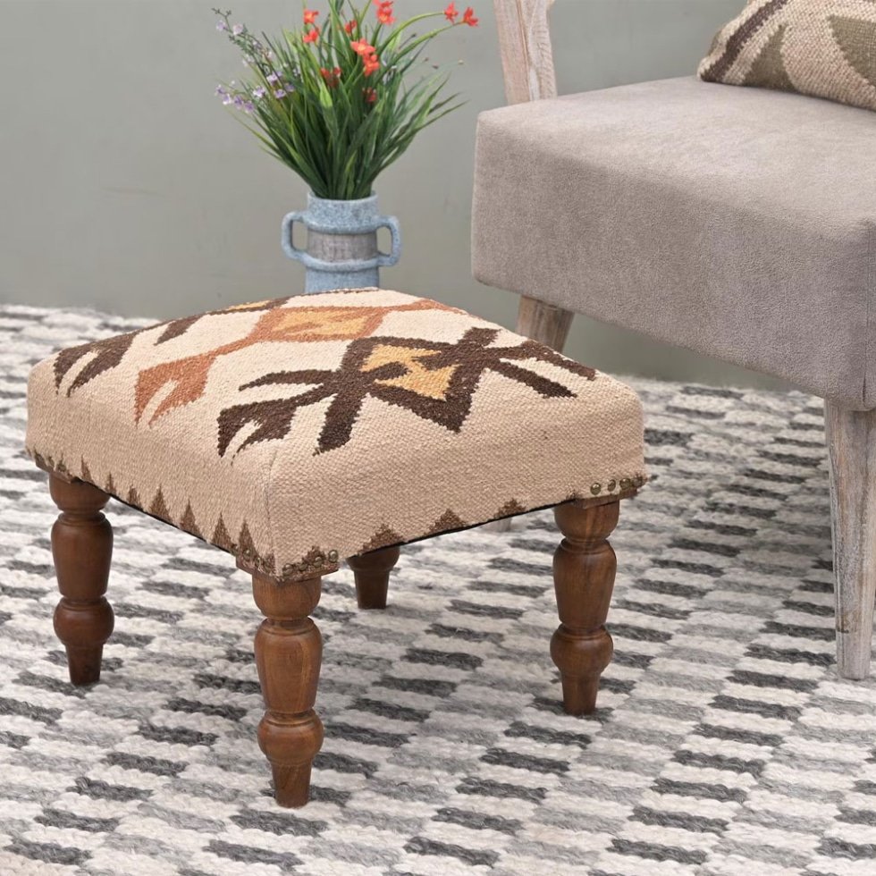 Ivory tribal kelim poef