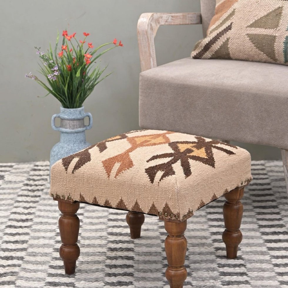 Ivory tribal kelim poef