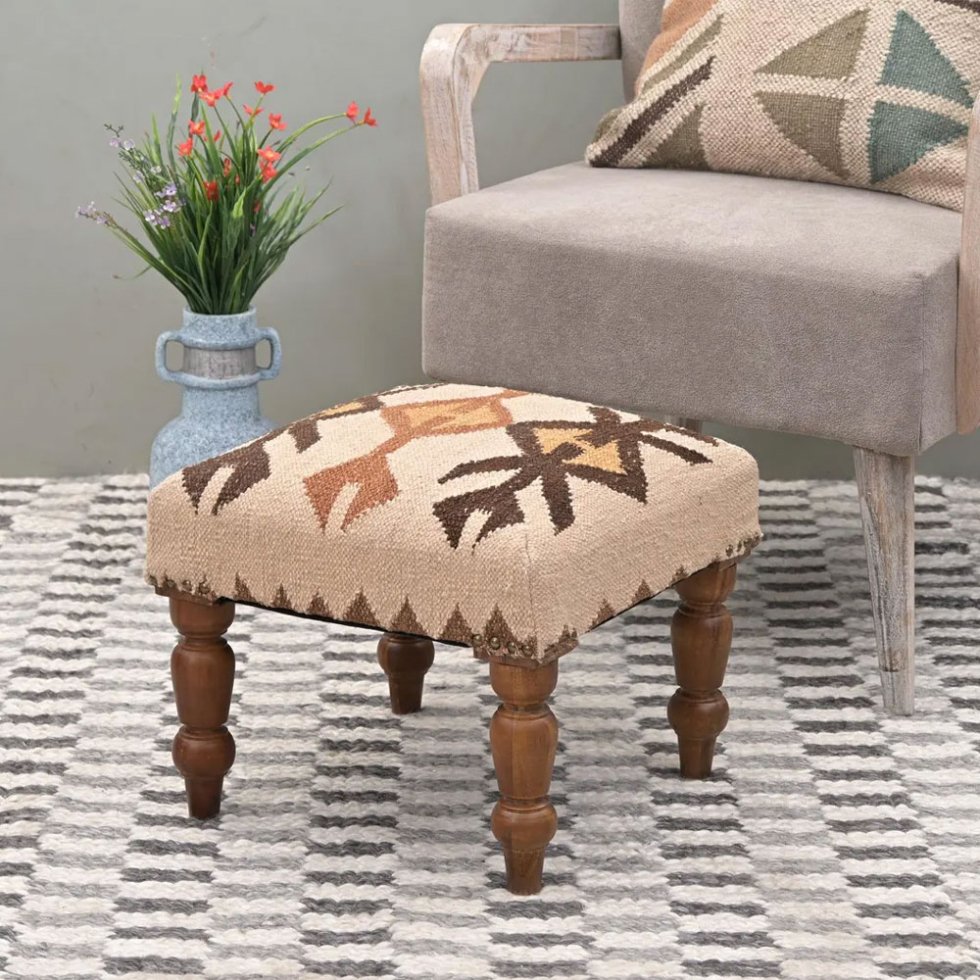 Ivory tribal kelim poef