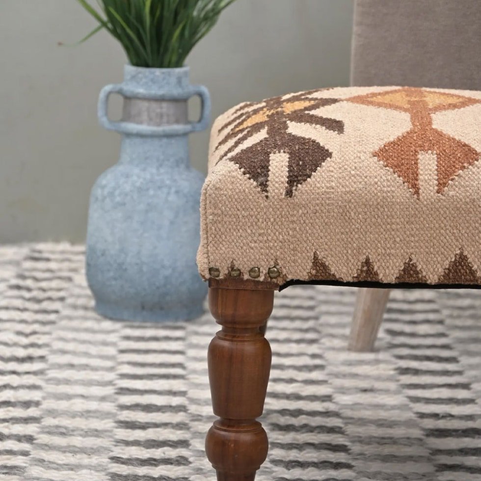 Ivory tribal kelim poef