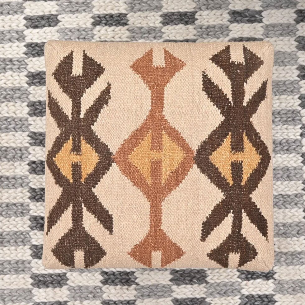 Ivory tribal kelim poef