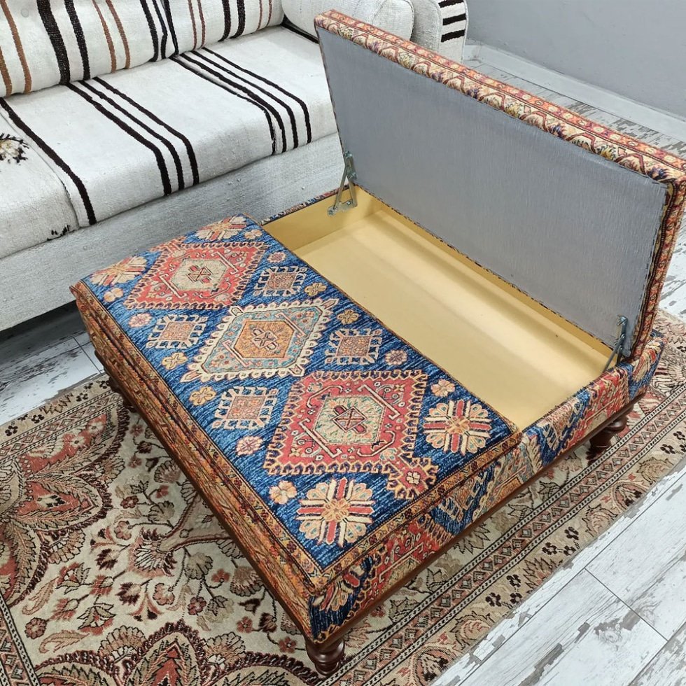 Turkse vierkante kelim voetenbank salontafel met opbergruimte